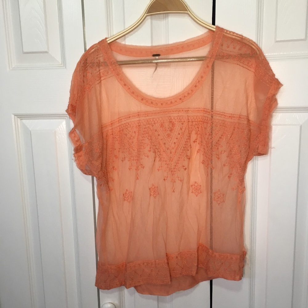 Free People Sheer Orange Blouse